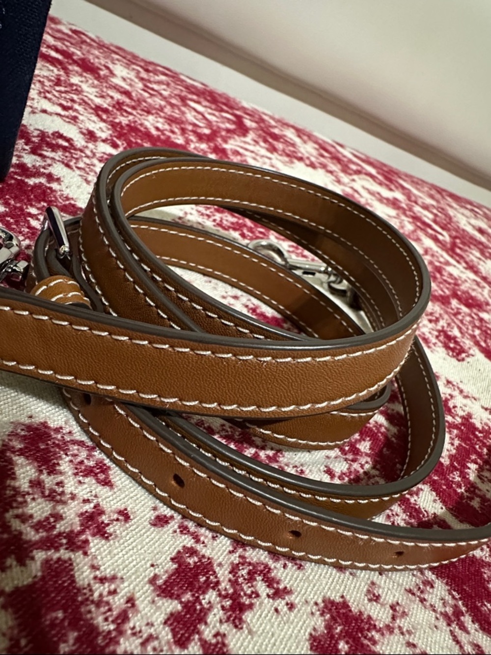 Tory Burch Navy Canvas 2-Way Bag with Tan Leather Trim - Picture 12 of 16